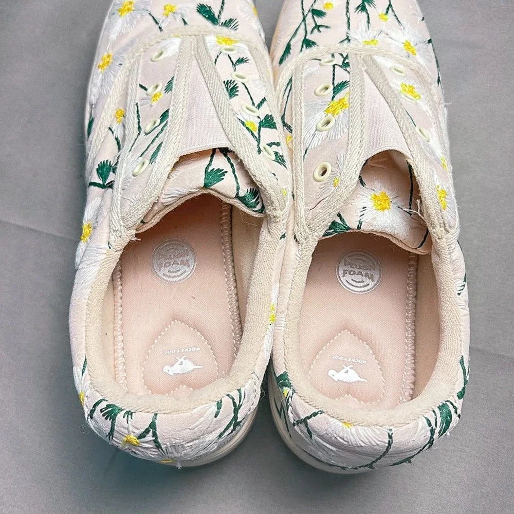 RocketDog Daisy Embroidered Platform Slip-On Sneakers — Cream Floral Canvas 11